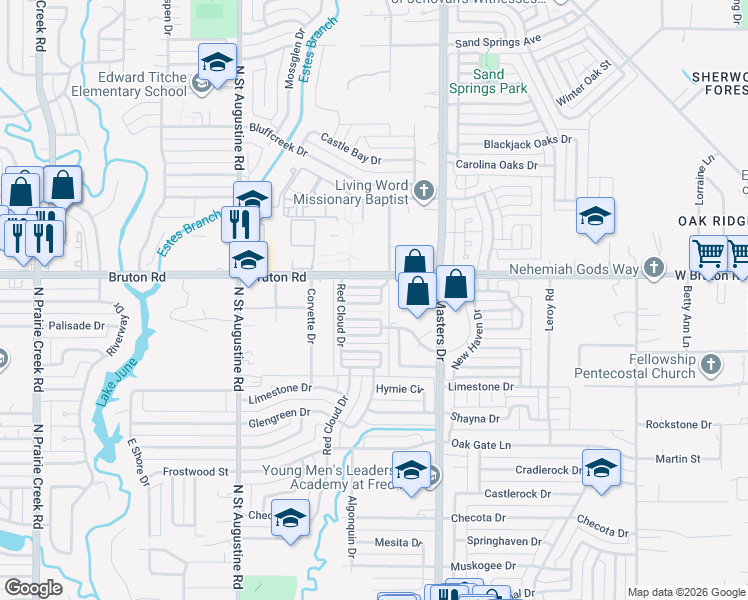 map of restaurants, bars, coffee shops, grocery stores, and more near 9922 Hustead Street in Dallas