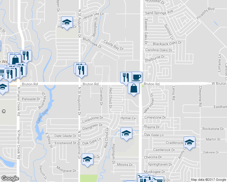 map of restaurants, bars, coffee shops, grocery stores, and more near 2015 Red Cloud Drive in Dallas