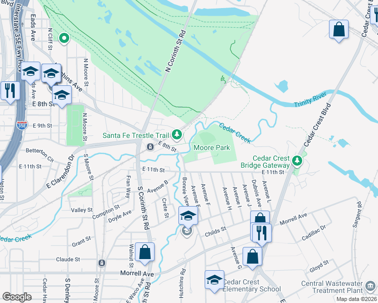 map of restaurants, bars, coffee shops, grocery stores, and more near 2003 Rockefeller Boulevard in Dallas