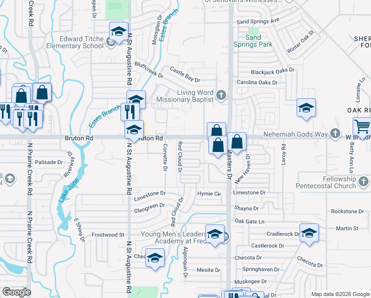 map of restaurants, bars, coffee shops, grocery stores, and more near 2005 Lewiston Avenue in Dallas