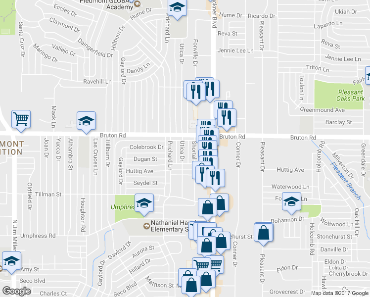 map of restaurants, bars, coffee shops, grocery stores, and more near 2042 Utica Drive in Dallas