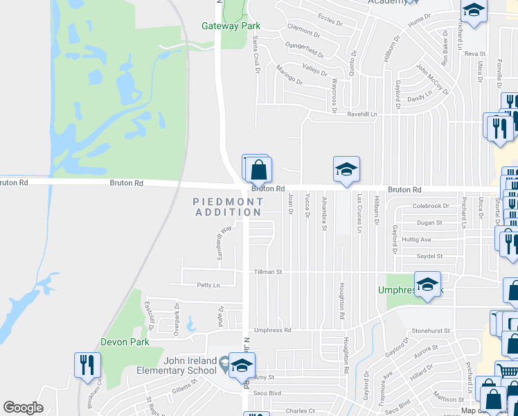 map of restaurants, bars, coffee shops, grocery stores, and more near 2084 North Jim Miller Road in Dallas