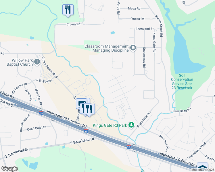 map of restaurants, bars, coffee shops, grocery stores, and more near 4200 Interstate 20 in Willow Park