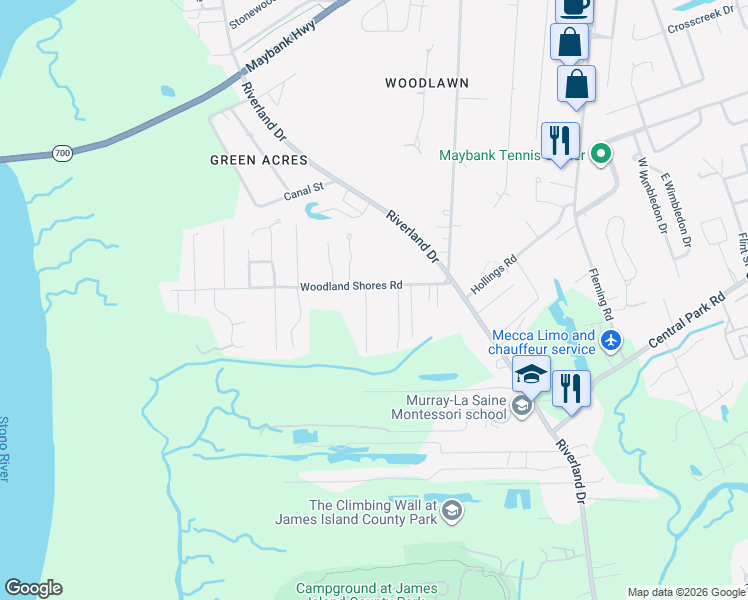 map of restaurants, bars, coffee shops, grocery stores, and more near 608 Constant Drive in Charleston
