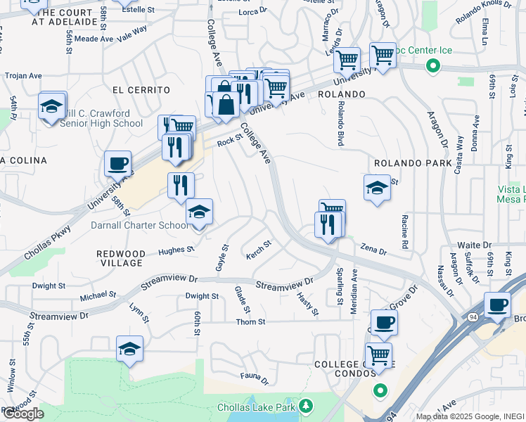 map of restaurants, bars, coffee shops, grocery stores, and more near 3784 Boren Street in San Diego