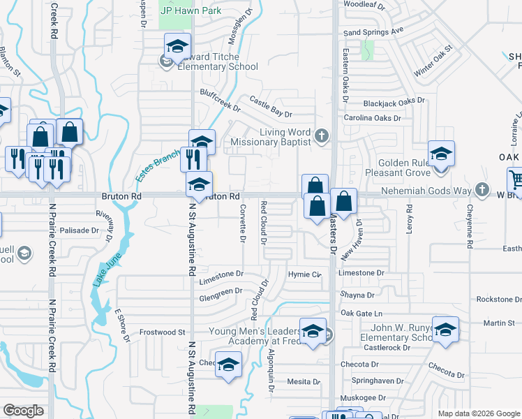 map of restaurants, bars, coffee shops, grocery stores, and more near 2015 Red Cloud Drive in Dallas