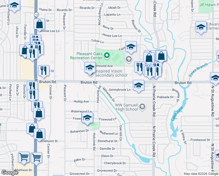 map of restaurants, bars, coffee shops, grocery stores, and more near 8815 Donnybrook Lane in Dallas