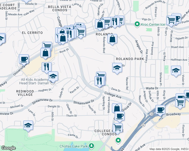 map of restaurants, bars, coffee shops, grocery stores, and more near 3736 Odom Street in San Diego