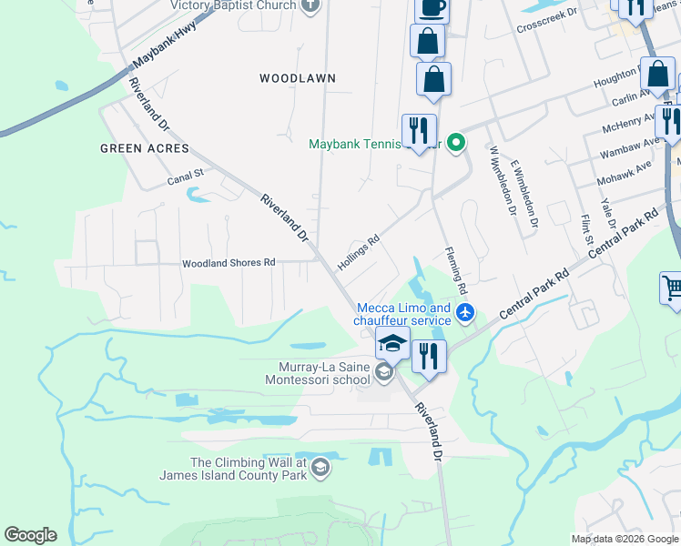map of restaurants, bars, coffee shops, grocery stores, and more near 1981 Hollings Road in Charleston