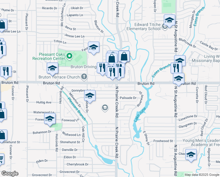map of restaurants, bars, coffee shops, grocery stores, and more near 9151 Donnybrook Lane in Dallas