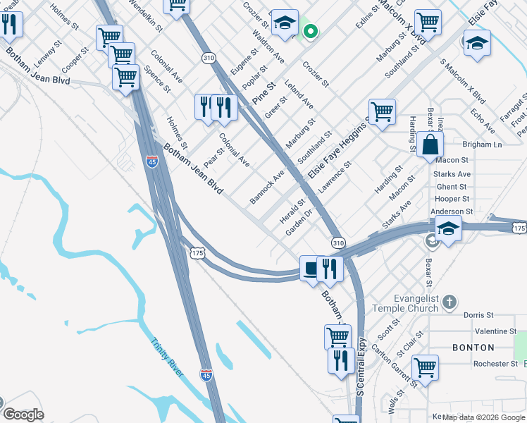 map of restaurants, bars, coffee shops, grocery stores, and more near 1615 Elsie Faye Heggins Street in Dallas