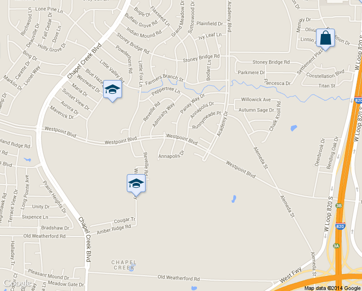 map of restaurants, bars, coffee shops, grocery stores, and more near 805 Panay Way Drive in Fort Worth