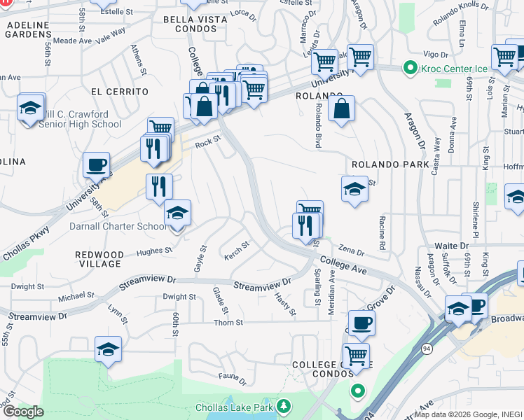 map of restaurants, bars, coffee shops, grocery stores, and more near 3757 College Avenue in San Diego