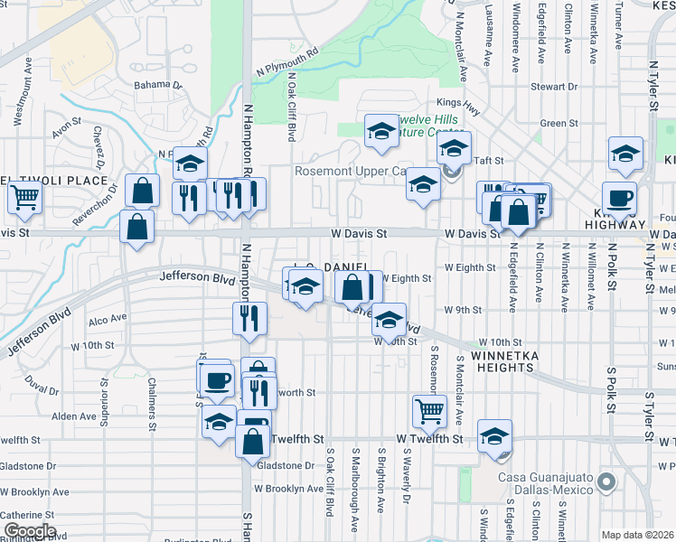 map of restaurants, bars, coffee shops, grocery stores, and more near 311 North Marlborough Avenue in Dallas