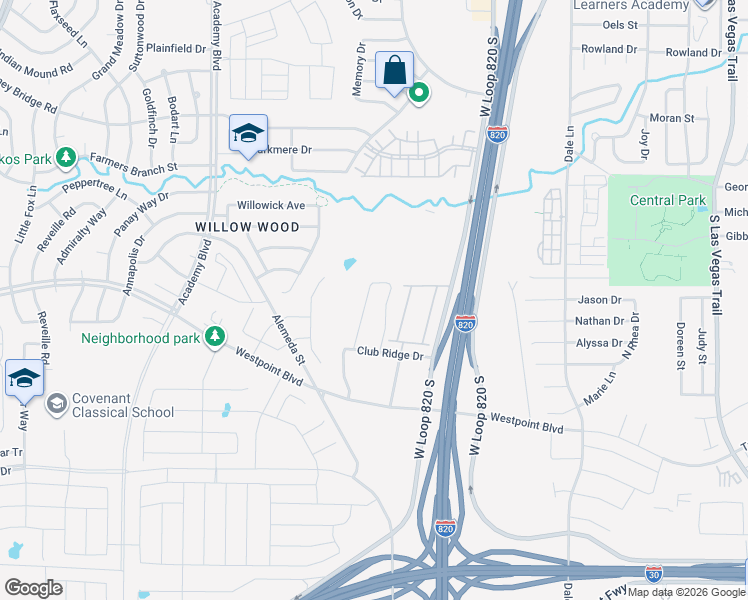 map of restaurants, bars, coffee shops, grocery stores, and more near 1102 Deerbrook Drive in Fort Worth