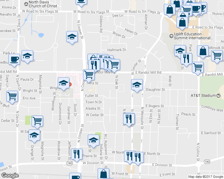 map of restaurants, bars, coffee shops, grocery stores, and more near 909 Hester Street in Arlington