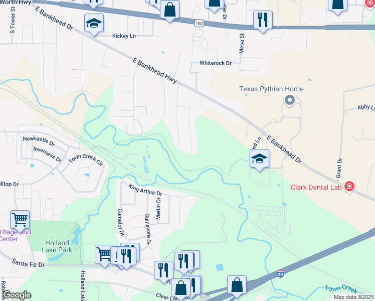 map of restaurants, bars, coffee shops, grocery stores, and more near 956 Sylvia Street in Weatherford