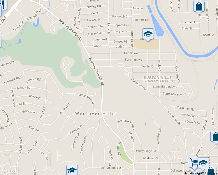 map of restaurants, bars, coffee shops, grocery stores, and more near 1327 Roaring Springs Road in Fort Worth