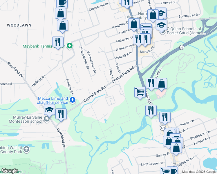 map of restaurants, bars, coffee shops, grocery stores, and more near in Charleston
