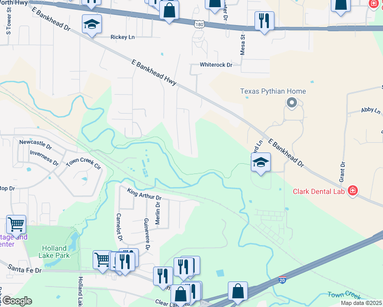 map of restaurants, bars, coffee shops, grocery stores, and more near 953 Sylvia Street in Weatherford