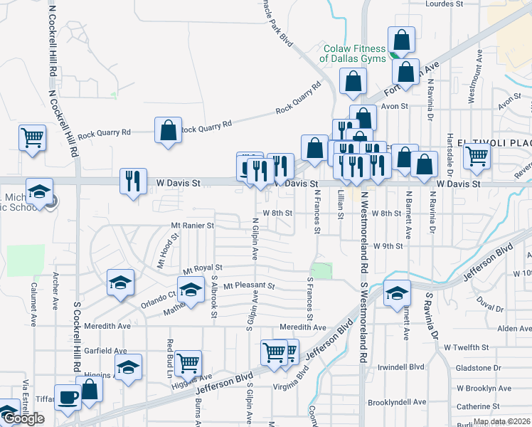 map of restaurants, bars, coffee shops, grocery stores, and more near 3706 West 8th Street in Dallas