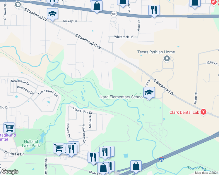map of restaurants, bars, coffee shops, grocery stores, and more near 955 Sylvia Street in Weatherford