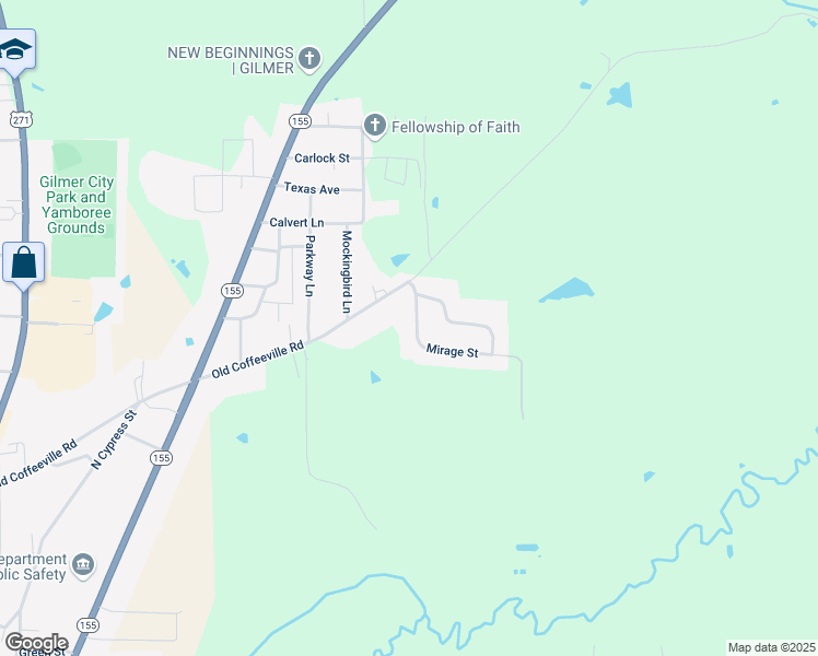 map of restaurants, bars, coffee shops, grocery stores, and more near 112 Mirage Street in Gilmer