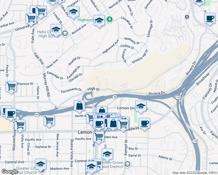 map of restaurants, bars, coffee shops, grocery stores, and more near 3800 Carbo Court in La Mesa