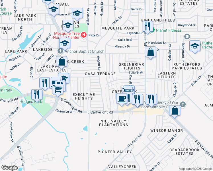 map of restaurants, bars, coffee shops, grocery stores, and more near 1505 Rancho Drive in Mesquite
