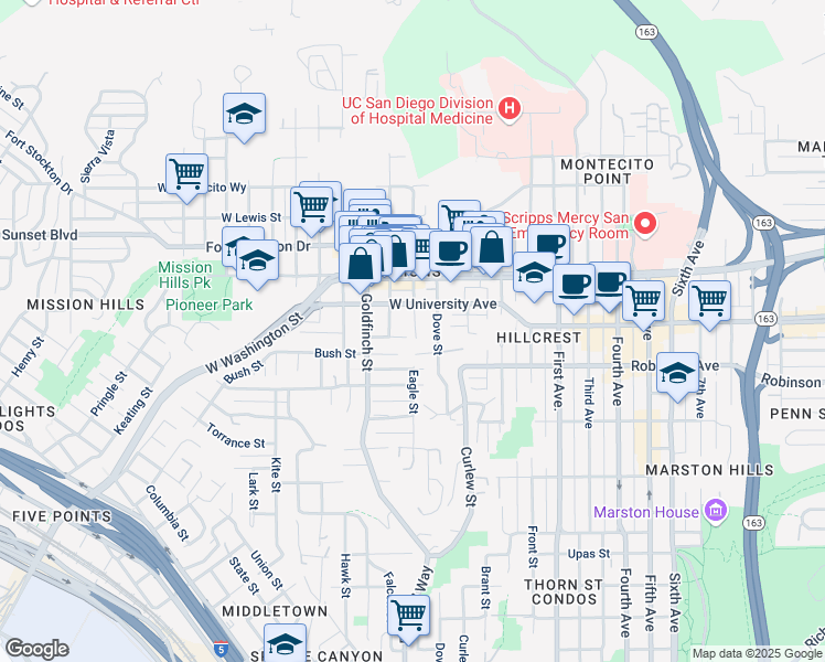 map of restaurants, bars, coffee shops, grocery stores, and more near 3840 Eagle Street in San Diego