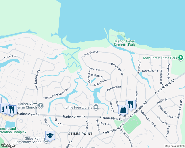 map of restaurants, bars, coffee shops, grocery stores, and more near 746 Collette Drive in Charleston