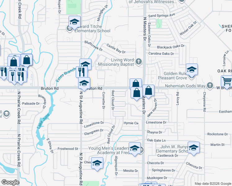 map of restaurants, bars, coffee shops, grocery stores, and more near 2015 Red Cloud Drive in Dallas
