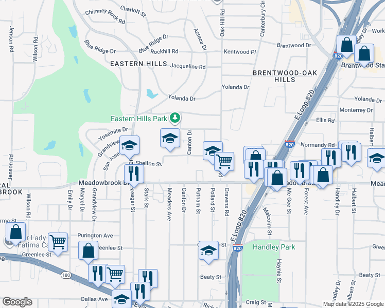 map of restaurants, bars, coffee shops, grocery stores, and more near 6002 Shelton Street in Fort Worth
