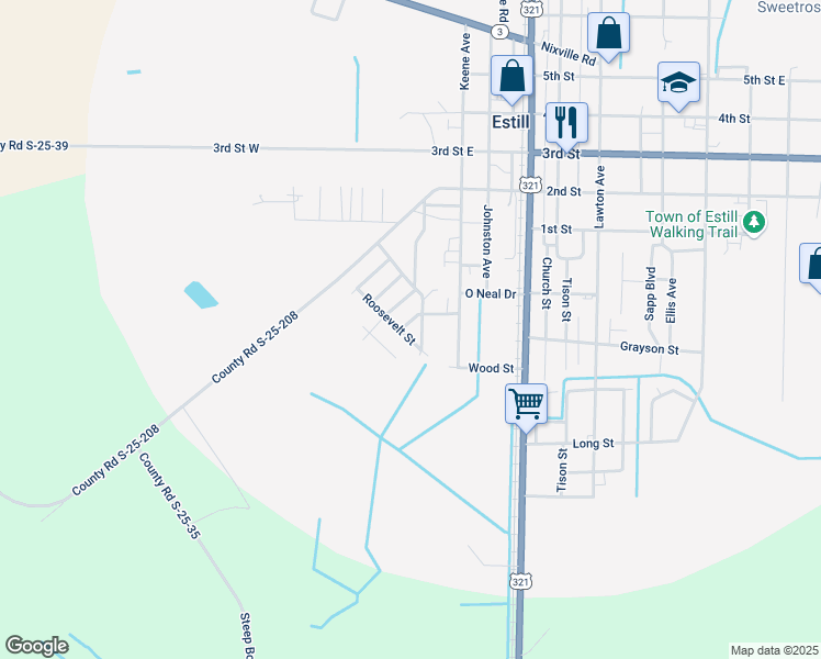 map of restaurants, bars, coffee shops, grocery stores, and more near 119 Kennedy Street in Estill
