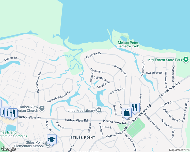 map of restaurants, bars, coffee shops, grocery stores, and more near 746 Collette Drive in Charleston