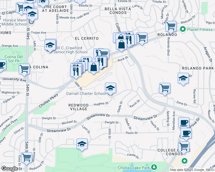 map of restaurants, bars, coffee shops, grocery stores, and more near in San Diego