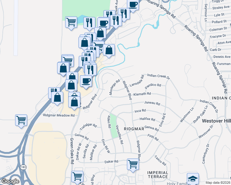 map of restaurants, bars, coffee shops, grocery stores, and more near 6417 Lansdale Road in Fort Worth