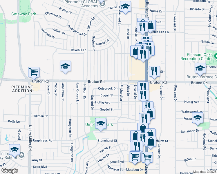 map of restaurants, bars, coffee shops, grocery stores, and more near 7803 Colebrook Drive in Dallas
