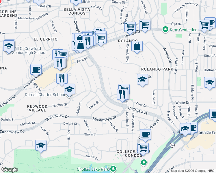 map of restaurants, bars, coffee shops, grocery stores, and more near 3751 College Avenue in San Diego