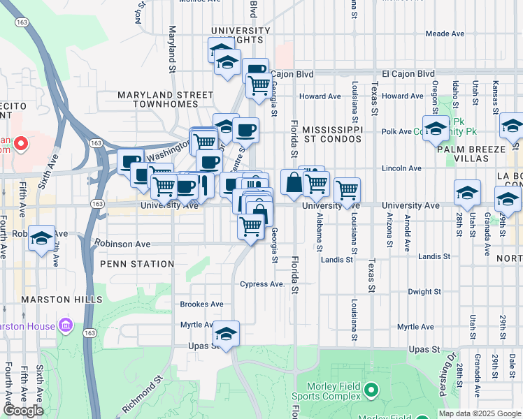map of restaurants, bars, coffee shops, grocery stores, and more near 1829 Crestwood Place in San Diego