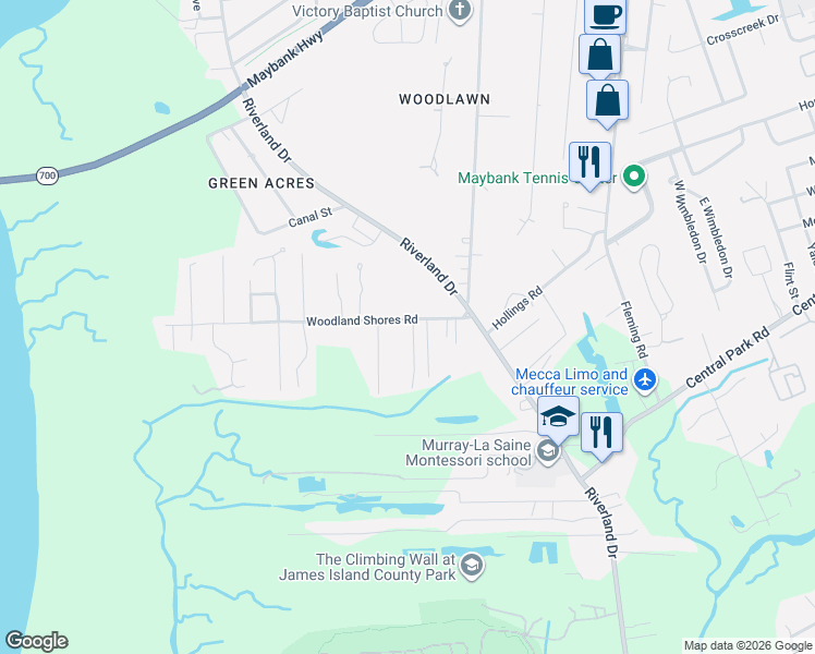 map of restaurants, bars, coffee shops, grocery stores, and more near 608 Constant Drive in Charleston