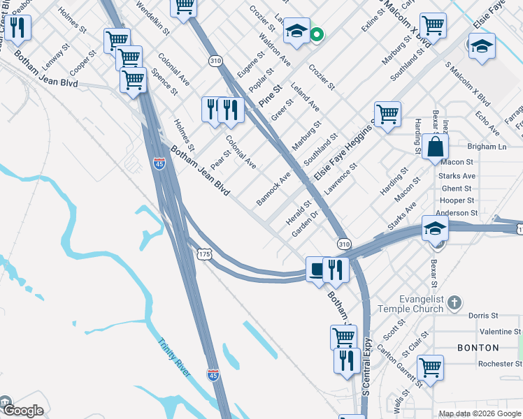 map of restaurants, bars, coffee shops, grocery stores, and more near 1615 Elsie Faye Heggins Street in Dallas
