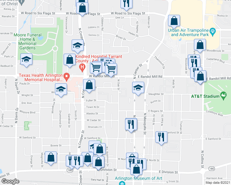 map of restaurants, bars, coffee shops, grocery stores, and more near 909 Hester Street in Arlington