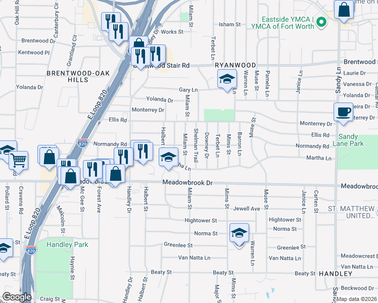 map of restaurants, bars, coffee shops, grocery stores, and more near in Fort Worth