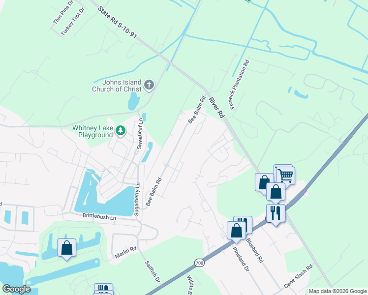 map of restaurants, bars, coffee shops, grocery stores, and more near 1684 Bee Balm Road in Johns Island