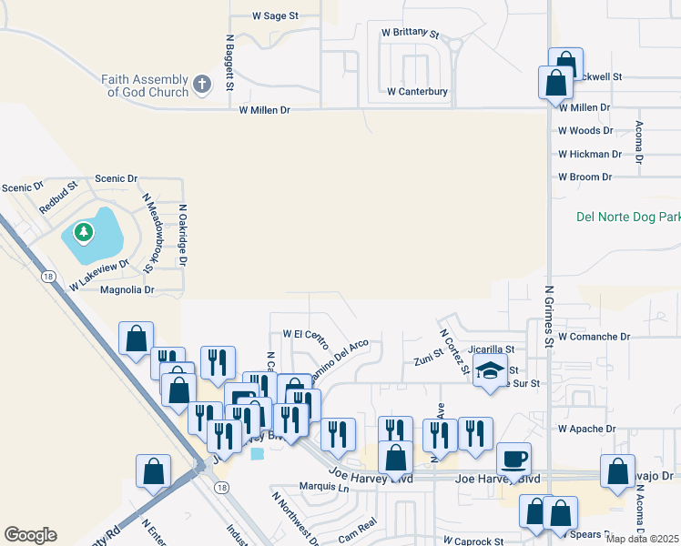 map of restaurants, bars, coffee shops, grocery stores, and more near 3001 Six Shooter Road in Hobbs