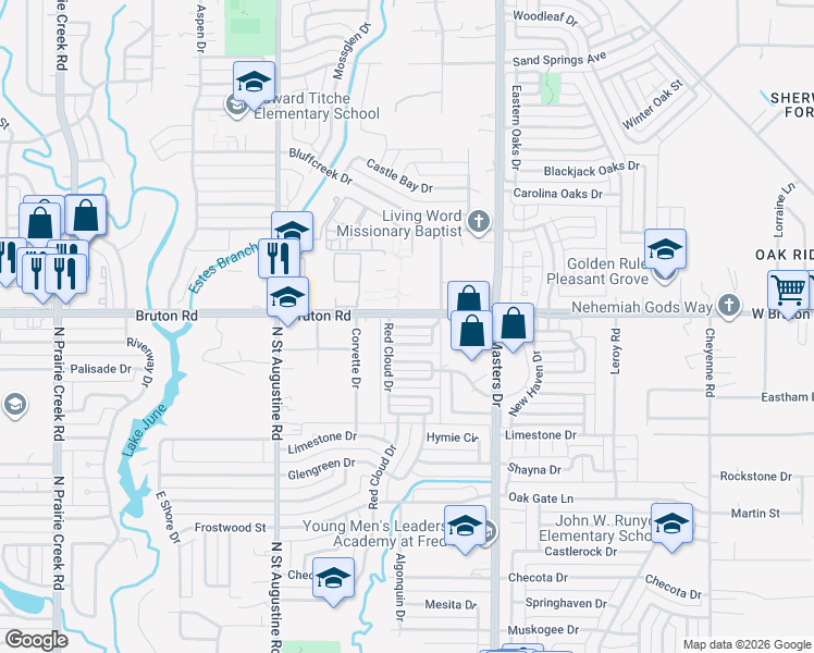 map of restaurants, bars, coffee shops, grocery stores, and more near Hustead Street in Dallas