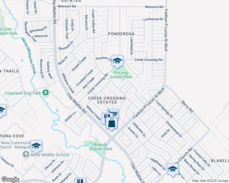 map of restaurants, bars, coffee shops, grocery stores, and more near 1716 Trinity Hill in Mesquite
