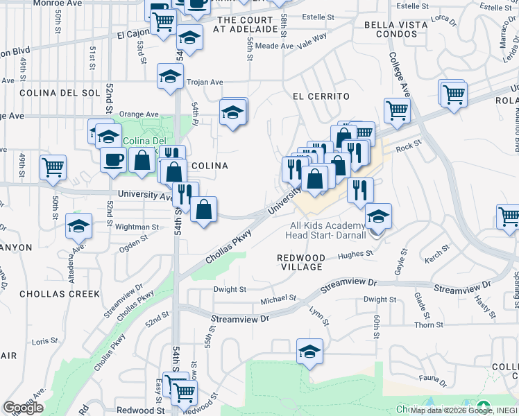 map of restaurants, bars, coffee shops, grocery stores, and more near in San Diego