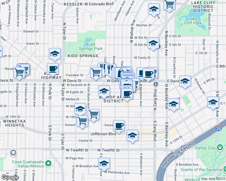 map of restaurants, bars, coffee shops, grocery stores, and more near in Dallas